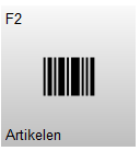 Knop F2 – Artikelen met een barcode-icoon. Met deze knop wordt het artikelscherm geopend, waar artikelen kunnen worden bekeken, aangemaakt of aangepast.