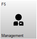 Knop F5 – Management met een persoon-icoon. Met deze knop wordt het managementscherm geopend, waar beheer- en managementfuncties binnen Microcash beschikbaar zijn.