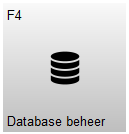 Knop F4 – Database beheer met een database-icoon. Met deze knop wordt het scherm voor databasebeheer geopend, waar instellingen en gegevens binnen Microcash beheerd kunnen worden.