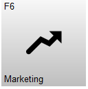 Knop F6 – Marketing met een stijgende pijl als icoon. Met deze knop wordt het marketingscherm van Microcash geopend.
