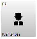 Knop F7 – Klantenpas met een klant-icoon. Met deze knop wordt het klantenpasscherm geopend, waar klantenpassen kunnen worden beheerd.