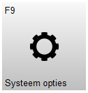Knop F9 – Systeem opties met een tandwiel-icoon. Met deze knop wordt het scherm voor systeeminstellingen van Microcash geopend.