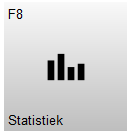 Knop F8 – Statistiek met een staafdiagram-icoon. Met deze knop wordt het statistiekscherm geopend, waar overzichten en statistieken binnen Microcash bekeken kunnen worden.