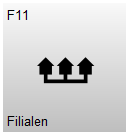 Knop F11 – Filialen met een icoon van meerdere huisjes. Met deze knop wordt het filialenscherm van Microcash geopend.