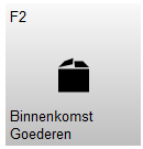 Knop F2 – Binnenkomst Goederen Met deze knop wordt het scherm geopend waarin ontvangen goederen kunnen worden verwerkt.