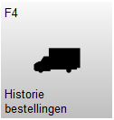 Knop F4 – Historie bestellingen met een vrachtwagen-icoon. Met deze knop wordt de bestelgeschiedenis geopend.