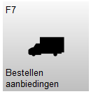 Knop F7 – Bestellen aanbiedingen met een vrachtwagen-icoon. Met deze knop wordt het scherm geopend voor het bestellen van aanbiedingen.