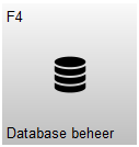 Knop F4 – Database beheer met een database-icoon. Met deze knop wordt het onderdeel Database beheer geopend, waar gegevens en instellingen binnen Microcash beheerd kunnen worden.
