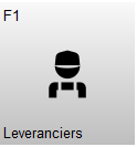 Knop F1 – Leveranciers met een leverancier-icoon. Met deze knop wordt het leveranciersscherm geopend, waar leveranciersgegevens kunnen worden bekeken, toegevoegd of aangepast.