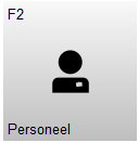 Knop F2 – Personeel met een persoon-icoon. Met deze knop wordt het personeelsscherm geopend, waar personeelsgegevens kunnen worden bekeken, toegevoegd of aangepast.