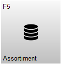 Knop F5 – Assortiment met een database-icoon. Met deze knop wordt het assortimentscherm geopend.