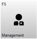 Knop F5 – Management met een persoon-icoon. Met deze knop wordt het managementscherm geopend, waar beheerfuncties binnen Microcash beschikbaar zijn.