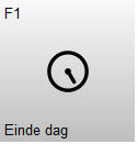 Knop F1 – Einde dag met een klok-icoon. Met deze knop wordt het scherm voor de dagafsluiting geopend.