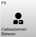 Knop F8 – Cadeaubonnen Beheren met een persoon-icoon. Met deze knop wordt het scherm voor cadeaubonnen geopend.