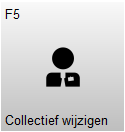 Knop F5 – Collectief wijzigen met een persoon-icoon. Met deze knop wordt het scherm geopend waarmee artikelgegevens voor meerdere geselecteerde artikelen tegelijk aangepast kunnen worden.