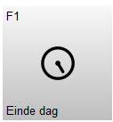 Knop F1 – Einde dag met een klok-icoon. Met deze knop wordt het scherm voor de dagafsluiting geopend, waar de verkoopdag gecontroleerd en afgesloten kan worden.