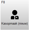 Knop F8 – Kasopmaak nieuw met een persoon-icoon. Met deze knop wordt de vernieuwde kasopmaak geopend.