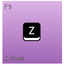 Knop F9 – Z-Staat met een Z-icoon. Met deze knop wordt de Z-staat geopend.