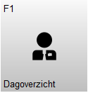 Knop F1 – Dagoverzicht met een persoon-icoon. Met deze knop wordt het dagoverzicht geopend, waar de verkoopgegevens van de dag bekeken en gecontroleerd kunnen worden.