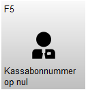 Knop F5 – Kassabonnummer op nul met een persoon-icoon. Met deze knop kan het kassabonnummer opnieuw op nul worden gezet.