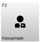 Knop F2 – Kasopmaak met een persoon-icoon. Met deze knop wordt het kasopmaakscherm geopend, waar de kasinhoud kan worden gecontroleerd en verwerkt.