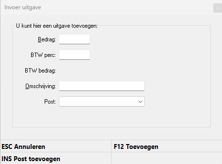 Met Uitgave invoeren kunt u een bedrag registreren dat uit de kassa wordt gehaald. Dit kan bijvoorbeeld gaan om een contante uitgave voor lunchgeld, kantoorbenodigdheden of een andere kasbetaling.