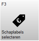 Knop F3 – Schaplabels selecteren met een label-icoon. Met deze knop wordt het scherm geopend waarin schaplabels geselecteerd kunnen worden om te bekijken of af te drukken.