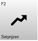 Knop F2 – Setprijzen met een stijgende pijl als icoon. Met deze knop wordt het scherm voor setprijzen geopend.