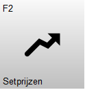 Knop F2 – Setprijzen met een stijgende pijl als icoon. Met deze knop wordt het scherm geopend waarin setprijzen binnen Microcash beheerd kunnen worden.