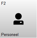 Knop F2 – Personeel met een persoon-icoon. Met deze knop wordt het personeelsscherm geopend, waar medewerkers kunnen worden toegevoegd, gewijzigd en beheerd.