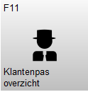 Knop F11 – Klantenpas overzicht met een klant-icoon. Met deze knop opent u een overzicht waarin klantgegevens kunnen worden gecontroleerd, gegroepeerd en opgeschoond.