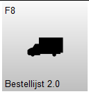 Knop F8 – Bestellijst 2.0 met een vrachtwagen-icoon. Met deze knop opent u de functie waarmee u een besteladvies kunt maken en een bestelling kunt voorbereiden.